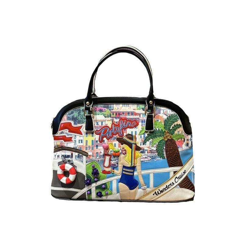 Chrome Heart Leather Bag Splicing Embroidered Women's Bag