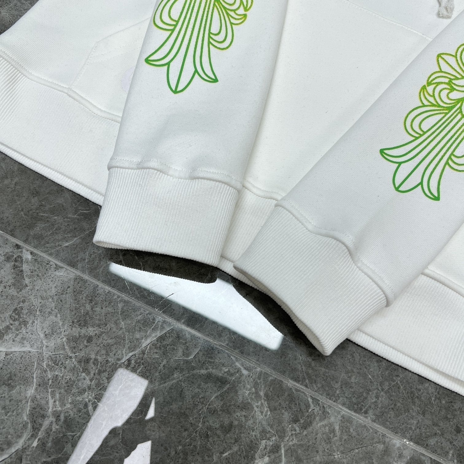 Chrome Heart Hoodie Yellow green gradual change letter horseshoe flower arm cross hooded sweater