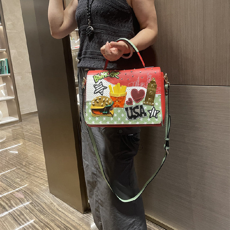 Chrome Heart Leather Bag Las Vegas Themed Embroidered Tote