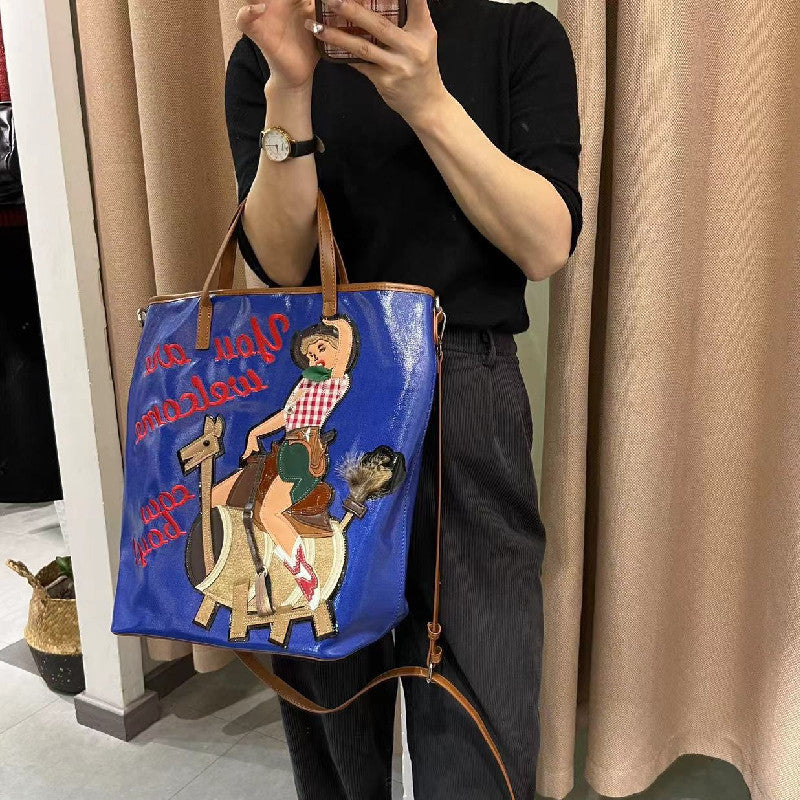 Chrome Heart Leather Bag Embroidered Cartoon Tote Bag