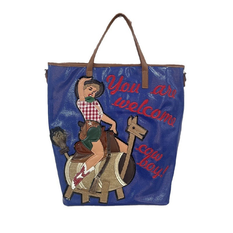 Chrome Heart Leather Bag Embroidered Cartoon Tote Bag