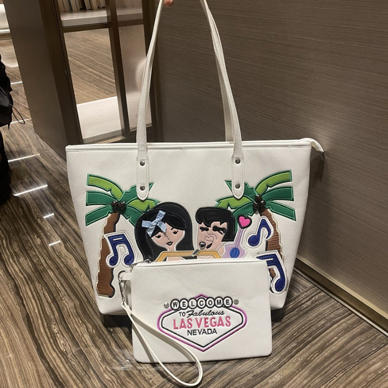 Chrome Heart Leather Bag Embroidered Shoulder Bag Tote Bag